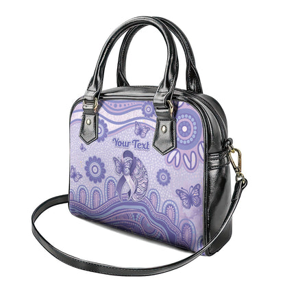 Personalised Epilepsy Support Shoulder Handbag Purple Ribbon Butterfly And Brain Aboriginal Art
