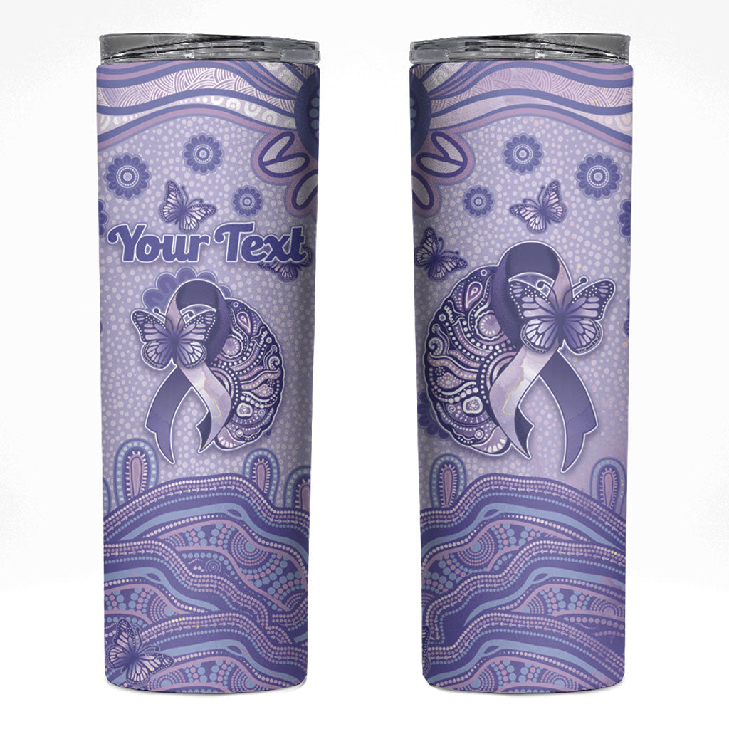 Personalised Epilepsy Support Skinny Tumbler Purple Ribbon Butterfly And Brain Aboriginal Art