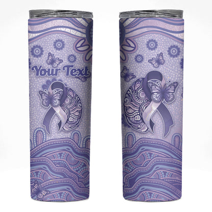 Personalised Epilepsy Support Skinny Tumbler Purple Ribbon Butterfly And Brain Aboriginal Art