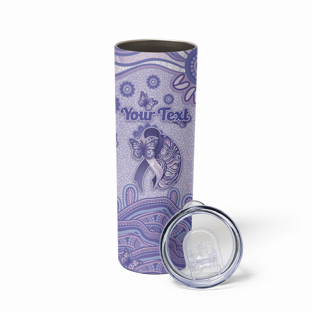 Personalised Epilepsy Support Skinny Tumbler Purple Ribbon Butterfly And Brain Aboriginal Art