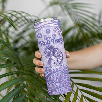 Personalised Epilepsy Support Skinny Tumbler Purple Ribbon Butterfly And Brain Aboriginal Art