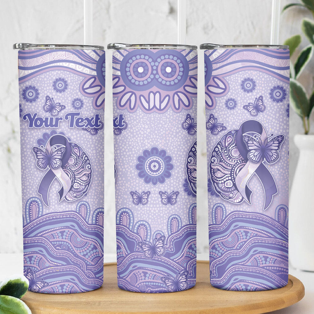 Personalised Epilepsy Support Skinny Tumbler Purple Ribbon Butterfly And Brain Aboriginal Art