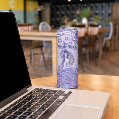 Personalised Epilepsy Support Skinny Tumbler Purple Ribbon Butterfly And Brain Aboriginal Art