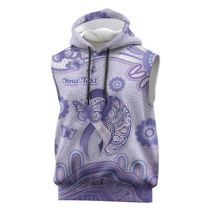 Personalised Epilepsy Support Sleeveless Hoodie Purple Ribbon Butterfly And Brain Aboriginal Art