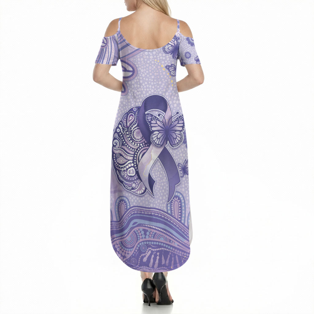 Personalised Epilepsy Support Summer Maxi Dress Purple Ribbon Butterfly And Brain Aboriginal Art