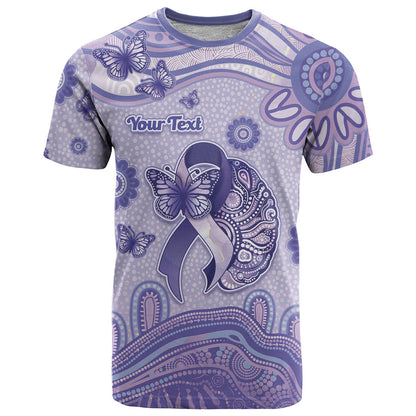 Personalised Epilepsy Support T Shirt Purple Ribbon Butterfly And Brain Aboriginal Art