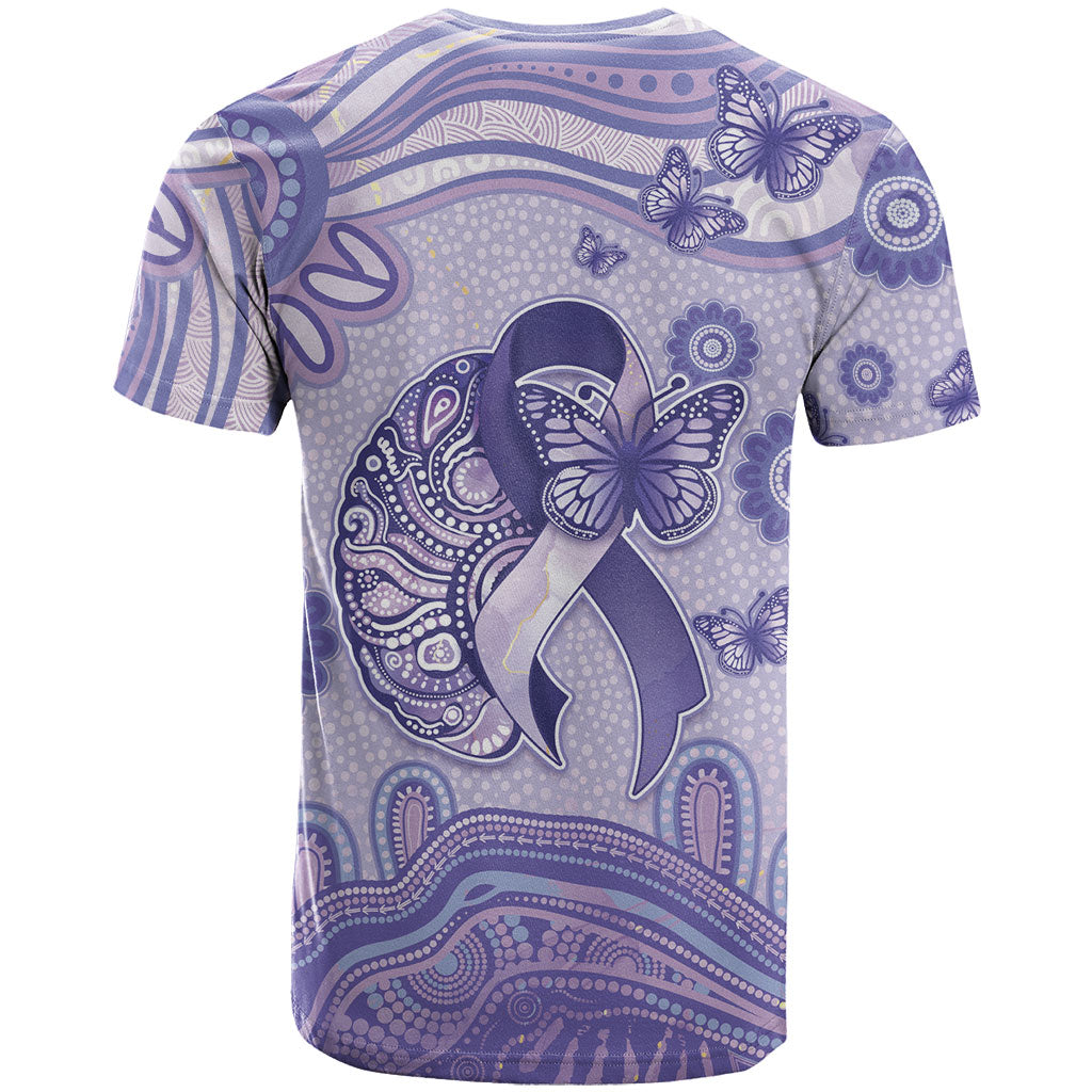 Personalised Epilepsy Support T Shirt Purple Ribbon Butterfly And Brain Aboriginal Art