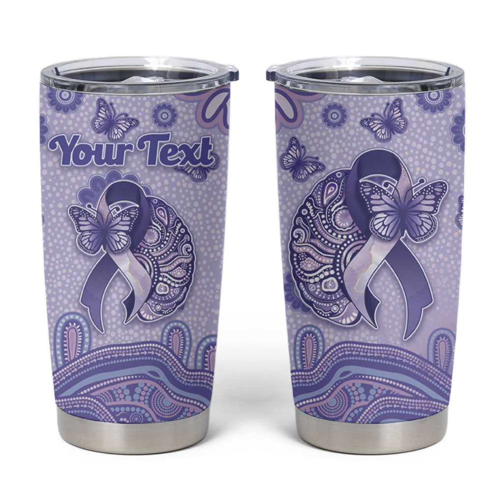 Personalised Epilepsy Support Tumbler Cup Purple Ribbon Butterfly And Brain Aboriginal Art
