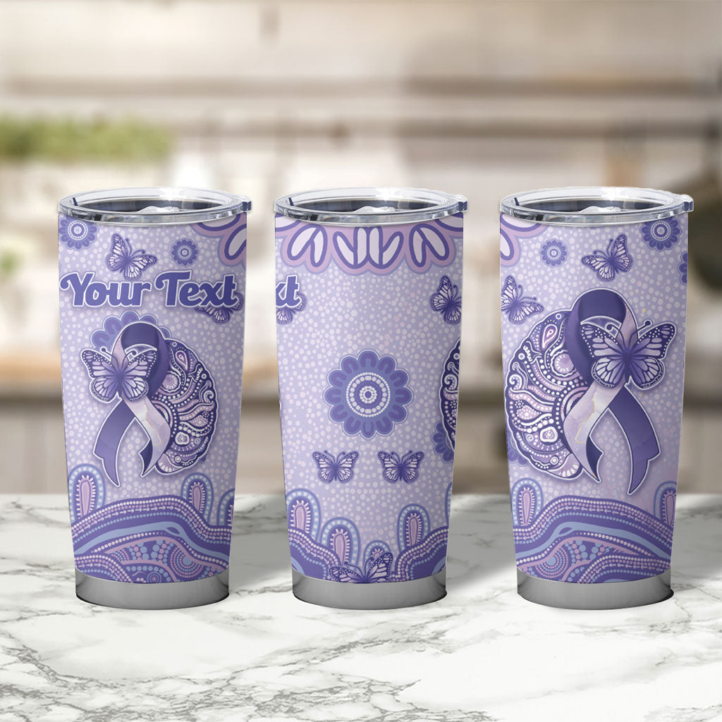 Personalised Epilepsy Support Tumbler Cup Purple Ribbon Butterfly And Brain Aboriginal Art