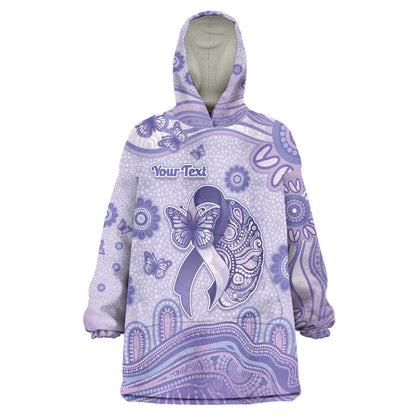 Personalised Epilepsy Support Wearable Blanket Hoodie Purple Ribbon Butterfly And Brain Aboriginal Art