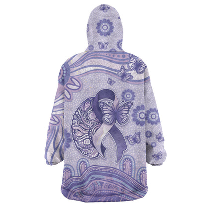 Personalised Epilepsy Support Wearable Blanket Hoodie Purple Ribbon Butterfly And Brain Aboriginal Art