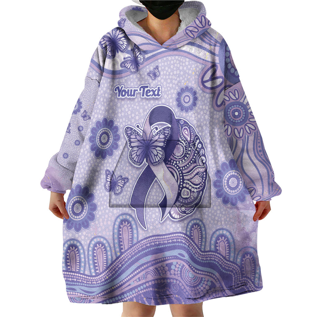 Personalised Epilepsy Support Wearable Blanket Hoodie Purple Ribbon Butterfly And Brain Aboriginal Art