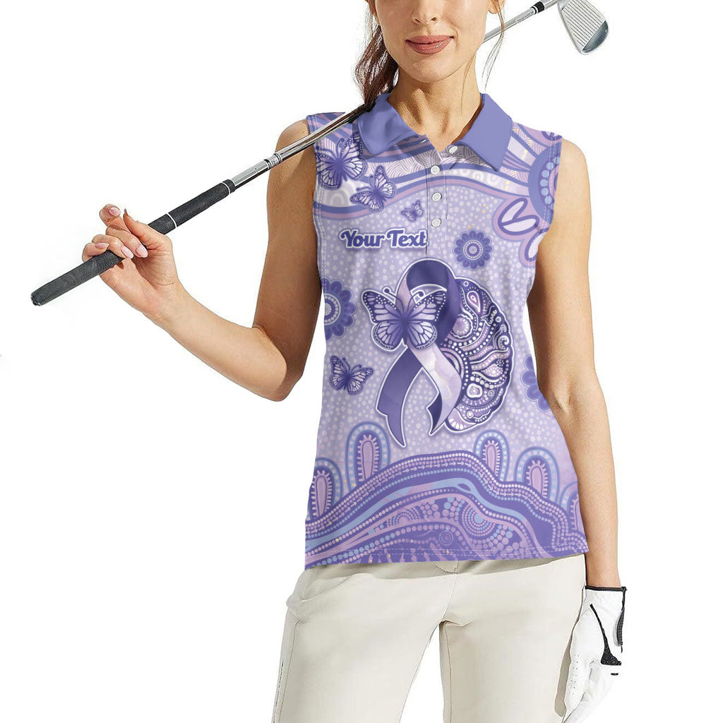 Personalised Epilepsy Support Women Sleeveless Polo Shirt Purple Ribbon Butterfly And Brain Aboriginal Art