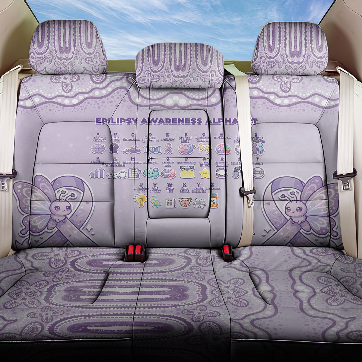 Epilepsy Support Back Car Seat Cover Purple Ribbon Butterfly Cute Style
