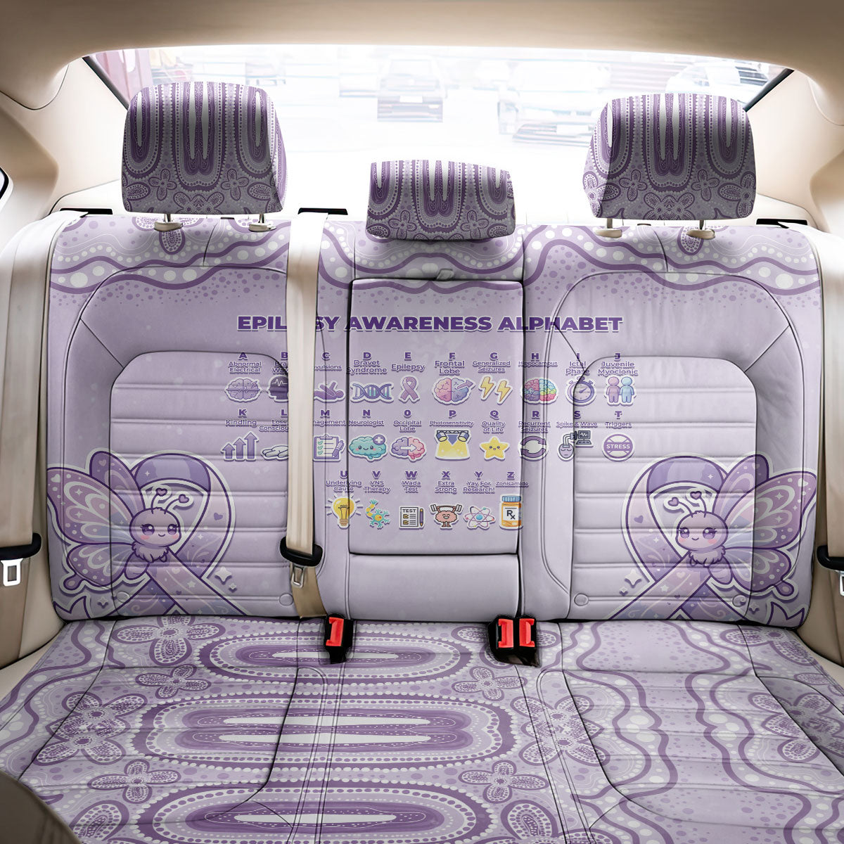 Epilepsy Support Back Car Seat Cover Purple Ribbon Butterfly Cute Style