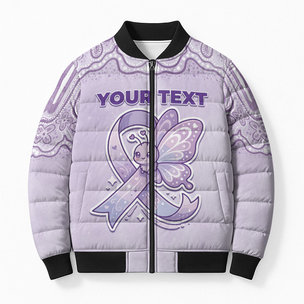 Personalised Epilepsy Support Bomber Puffer Jacket Purple Ribbon Butterfly Cute Style