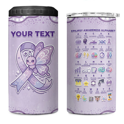 Personalised Epilepsy Support 4 in 1 Can Cooler Tumbler Purple Ribbon Butterfly Cute Style
