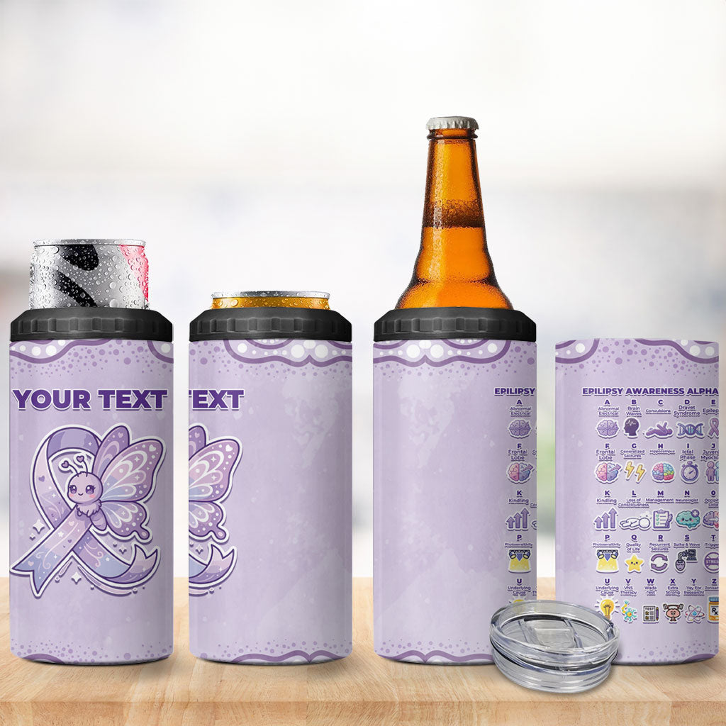 Personalised Epilepsy Support 4 in 1 Can Cooler Tumbler Purple Ribbon Butterfly Cute Style