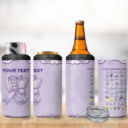Personalised Epilepsy Support 4 in 1 Can Cooler Tumbler Purple Ribbon Butterfly Cute Style