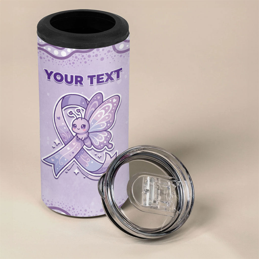 Personalised Epilepsy Support 4 in 1 Can Cooler Tumbler Purple Ribbon Butterfly Cute Style