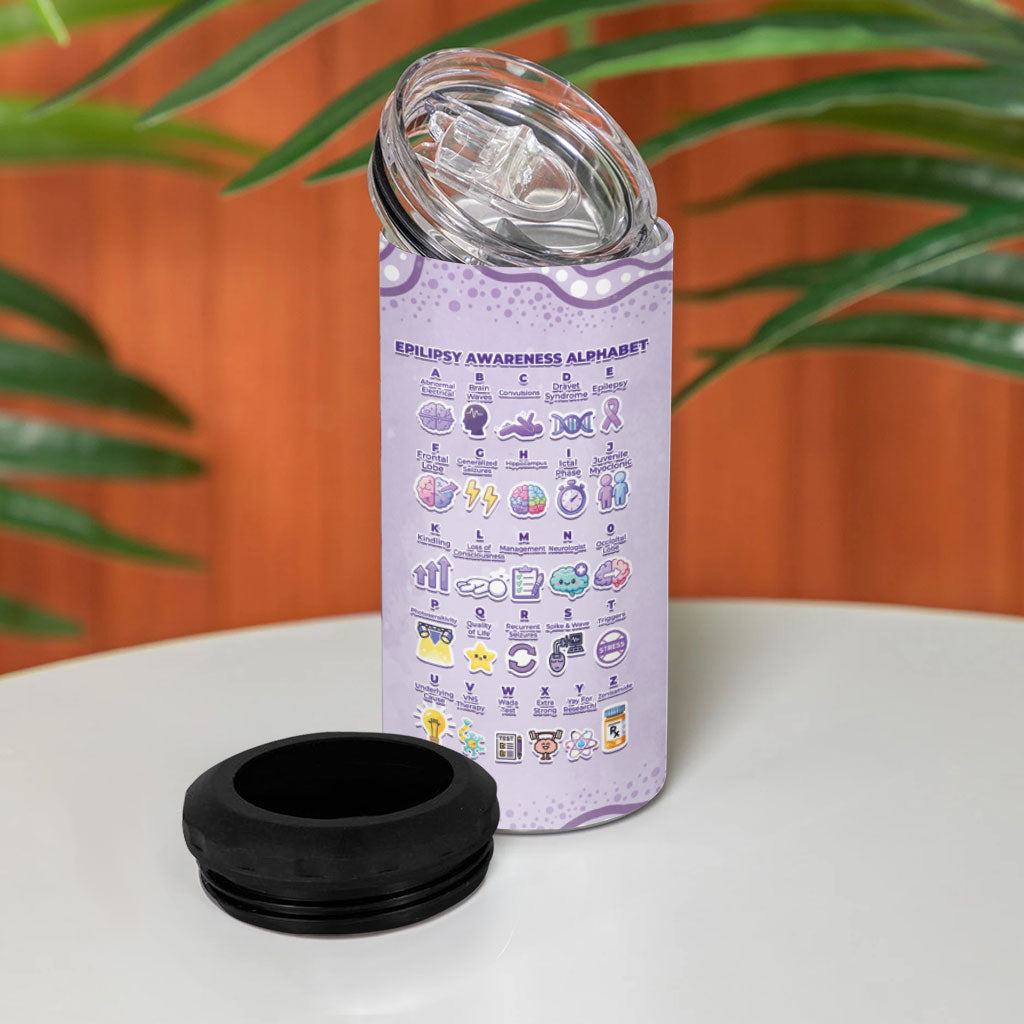 Personalised Epilepsy Support 4 in 1 Can Cooler Tumbler Purple Ribbon Butterfly Cute Style