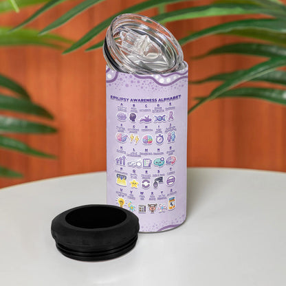 Personalised Epilepsy Support 4 in 1 Can Cooler Tumbler Purple Ribbon Butterfly Cute Style