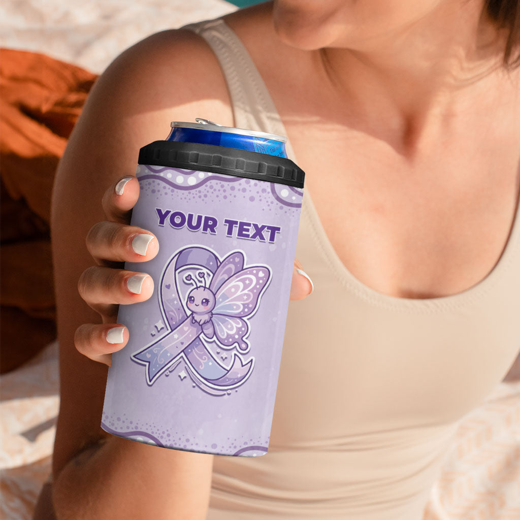 Personalised Epilepsy Support 4 in 1 Can Cooler Tumbler Purple Ribbon Butterfly Cute Style