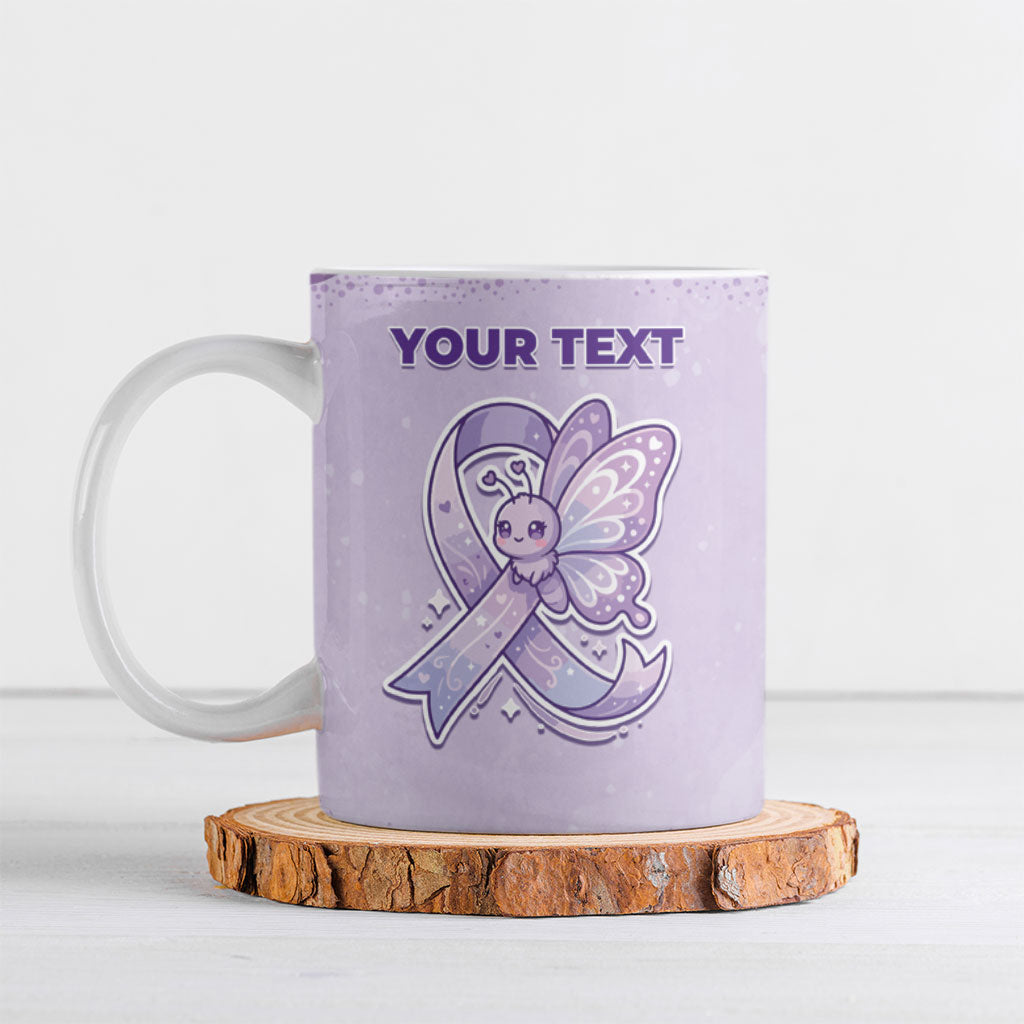 Personalised Epilepsy Support Ceramic Mug Purple Ribbon Butterfly Cute Style