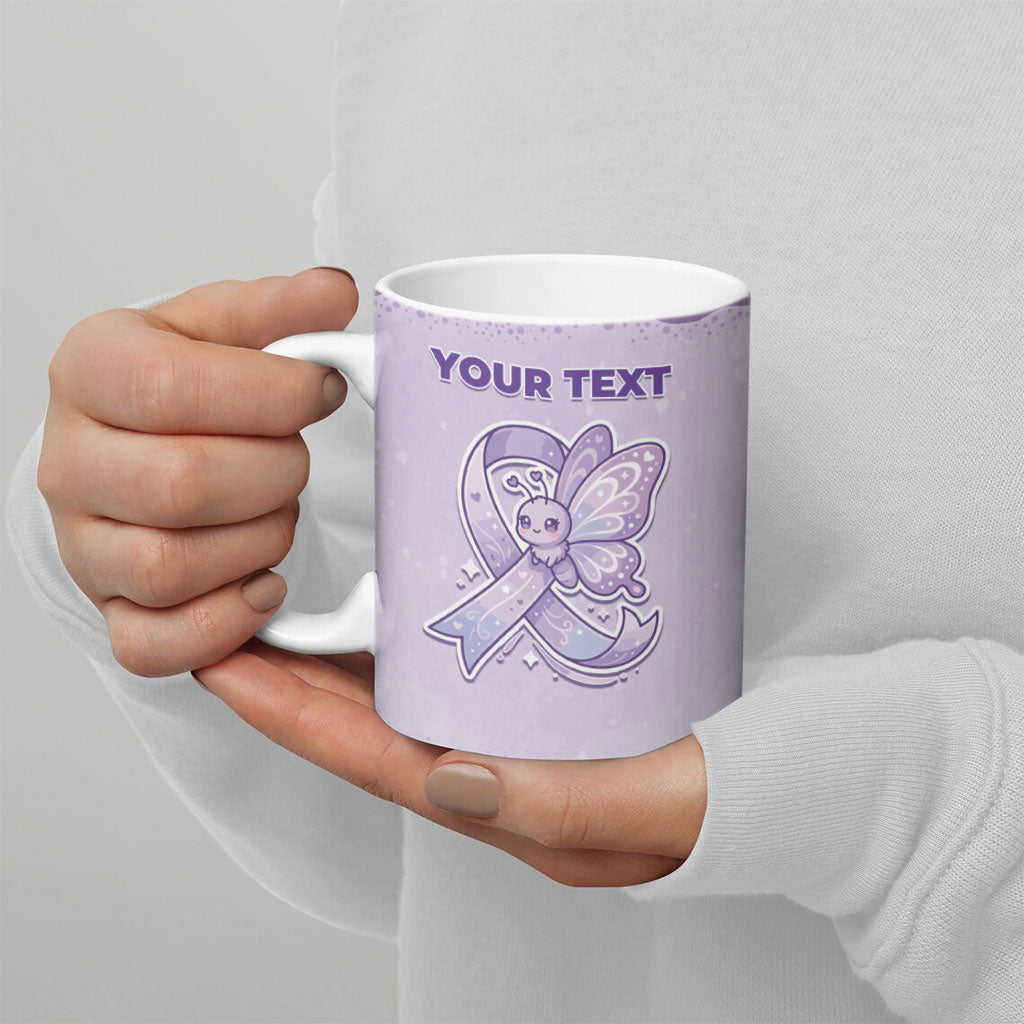 Personalised Epilepsy Support Ceramic Mug Purple Ribbon Butterfly Cute Style