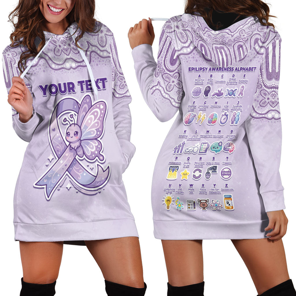 Personalised Epilepsy Support Hoodie Dress Purple Ribbon Butterfly Cute Style