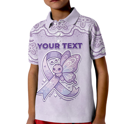 Personalised Epilepsy Support Kid Polo Shirt Purple Ribbon Butterfly Cute Style