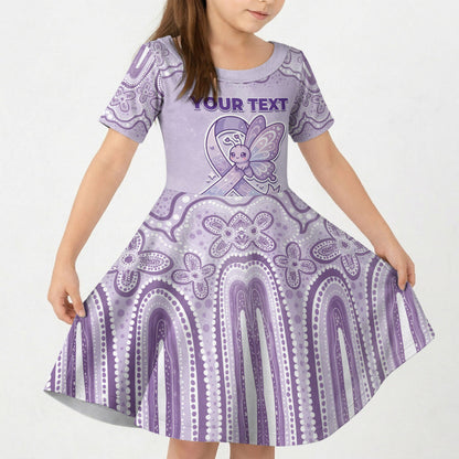 Personalised Epilepsy Support Kid Short Sleeve Dress Purple Ribbon Butterfly Cute Style