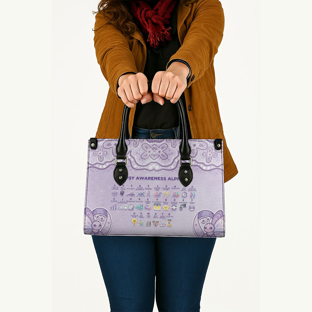 Epilepsy Support Leather Bag Purple Ribbon Butterfly Cute Style