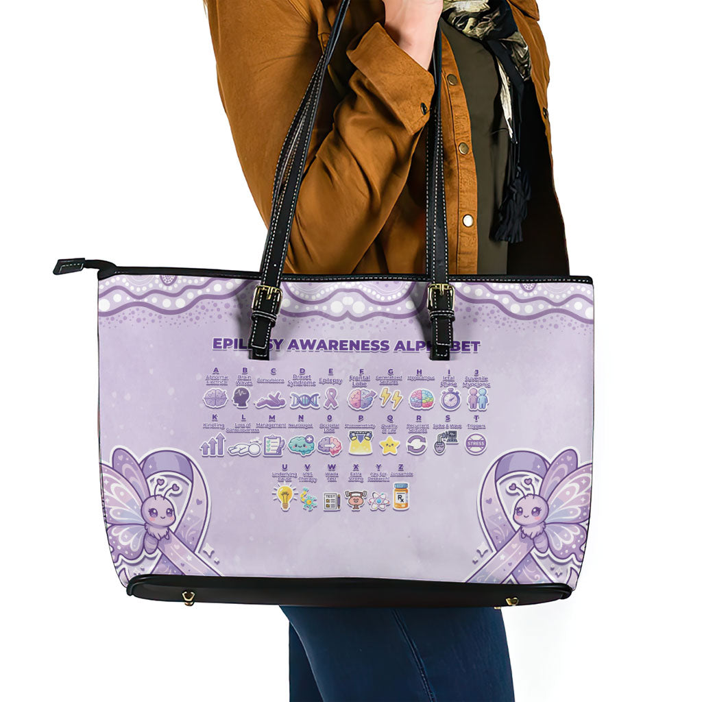 Epilepsy Support Leather Tote Bag Purple Ribbon Butterfly Cute Style