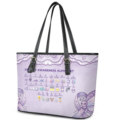 Epilepsy Support Leather Tote Bag Purple Ribbon Butterfly Cute Style