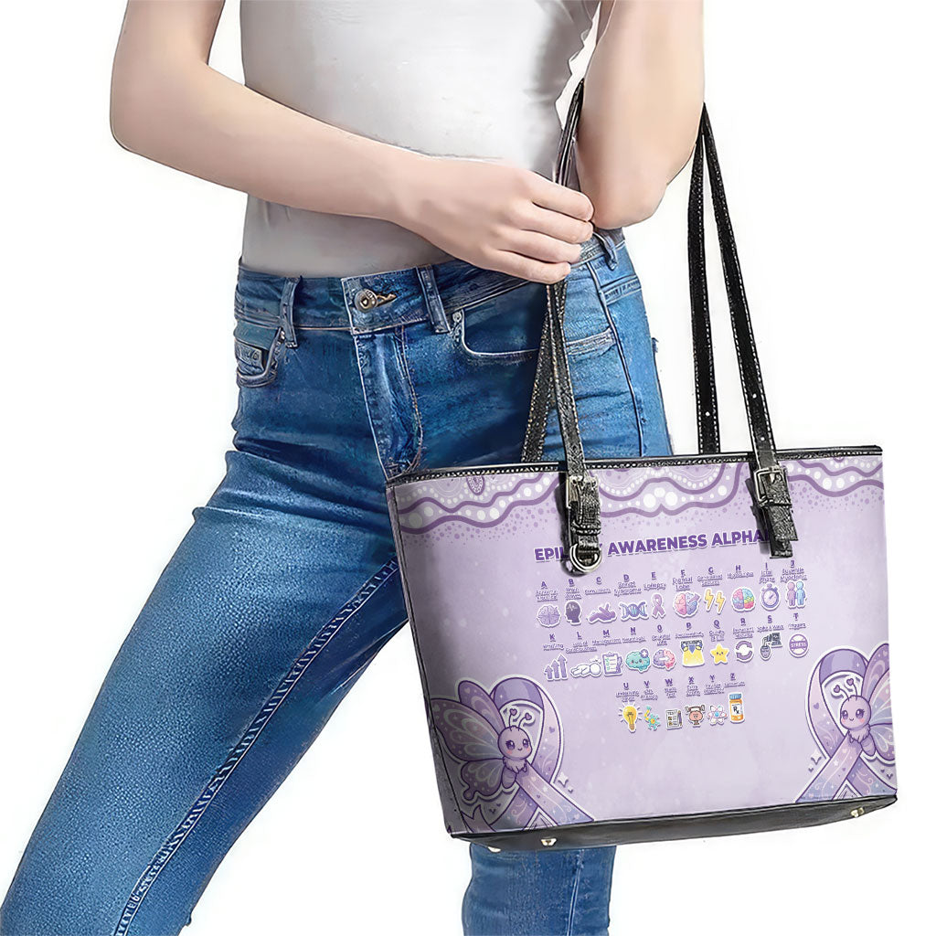 Epilepsy Support Leather Tote Bag Purple Ribbon Butterfly Cute Style