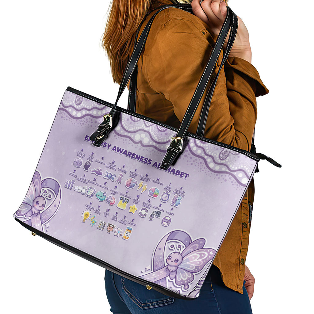Epilepsy Support Leather Tote Bag Purple Ribbon Butterfly Cute Style