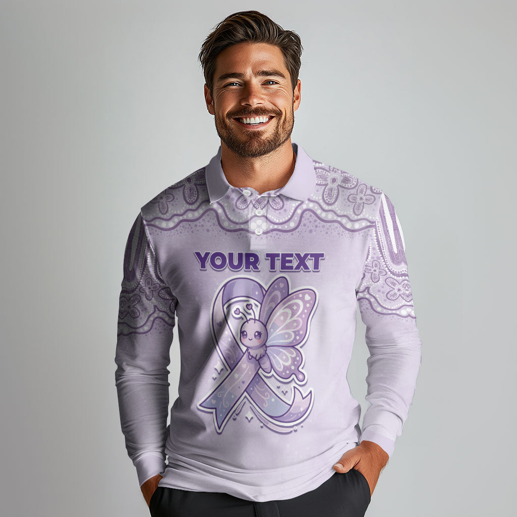 Personalised Epilepsy Support Long Sleeve Polo Shirt Purple Ribbon Butterfly Cute Style