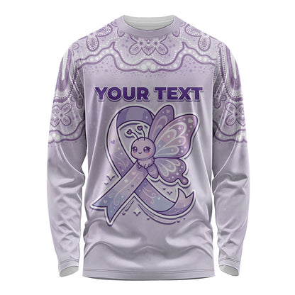Personalised Epilepsy Support Long Sleeve Shirt Purple Ribbon Butterfly Cute Style