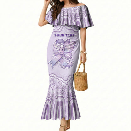 Personalised Epilepsy Support Mermaid Dress Purple Ribbon Butterfly Cute Style