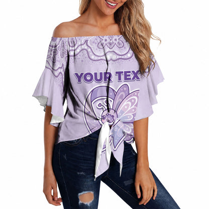 Personalised Epilepsy Support Off Shoulder Wrap Waist Top Purple Ribbon Butterfly Cute Style