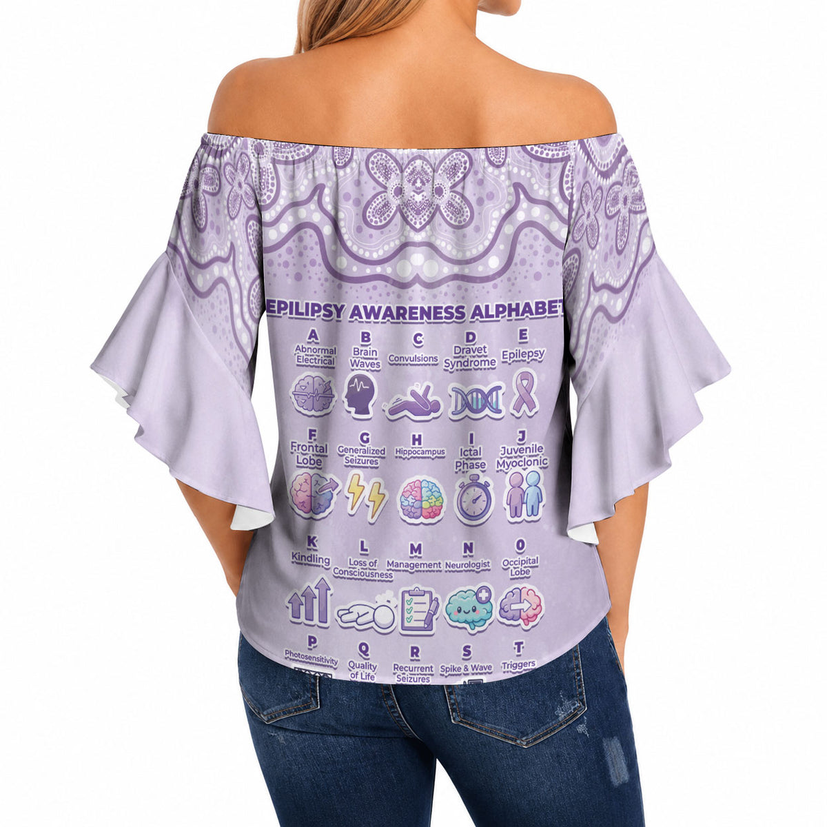 Personalised Epilepsy Support Off Shoulder Wrap Waist Top Purple Ribbon Butterfly Cute Style