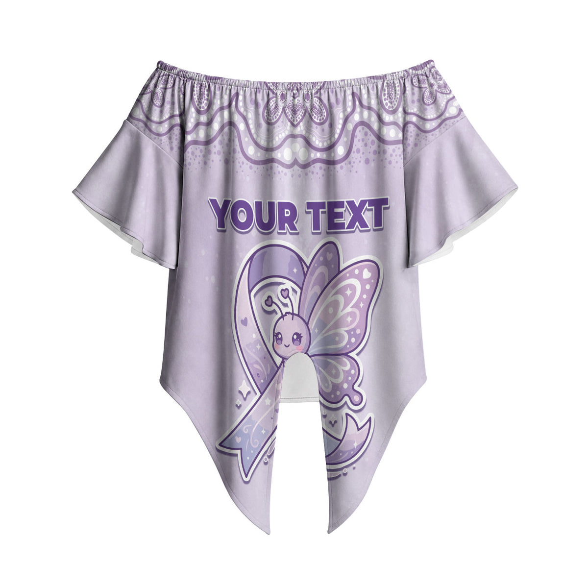 Personalised Epilepsy Support Off Shoulder Wrap Waist Top Purple Ribbon Butterfly Cute Style