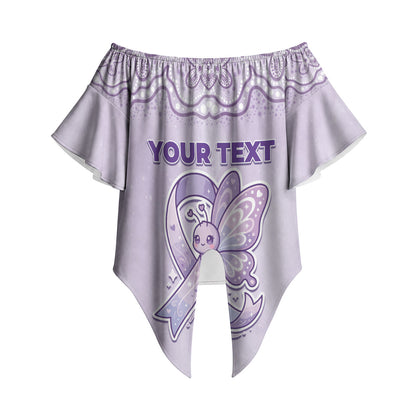 Personalised Epilepsy Support Off Shoulder Wrap Waist Top Purple Ribbon Butterfly Cute Style