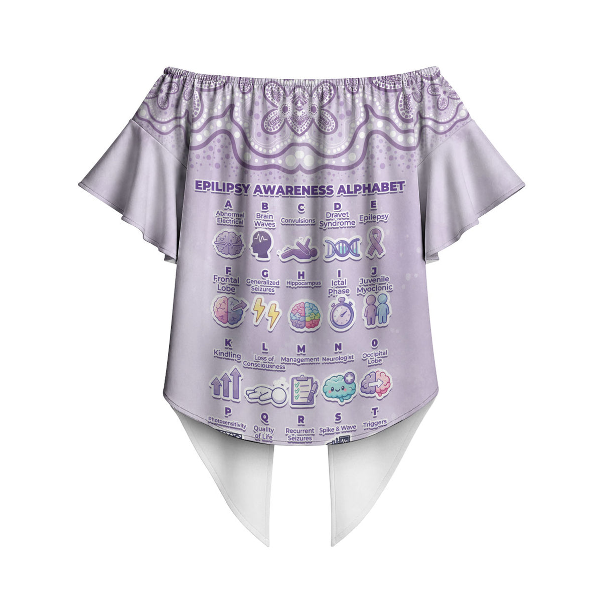 Personalised Epilepsy Support Off Shoulder Wrap Waist Top Purple Ribbon Butterfly Cute Style