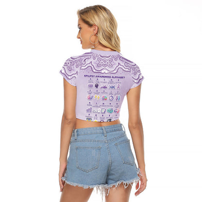 Personalised Epilepsy Support Raglan Cropped T Shirt Purple Ribbon Butterfly Cute Style