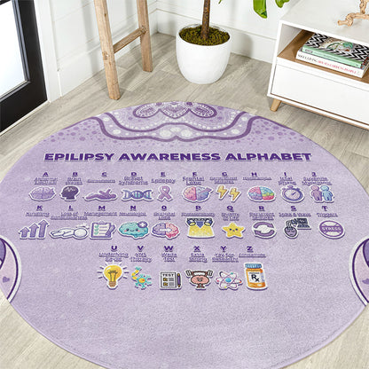 Epilepsy Support Round Carpet Purple Ribbon Butterfly Cute Style