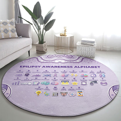 Epilepsy Support Round Carpet Purple Ribbon Butterfly Cute Style