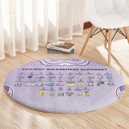 Epilepsy Support Round Carpet Purple Ribbon Butterfly Cute Style