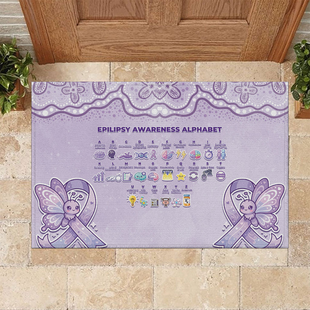 Epilepsy Support Rubber Doormat Purple Ribbon Butterfly Cute Style